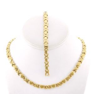 Gold Stainless Steel Hugs & Kisses Necklace and Bracelet Set